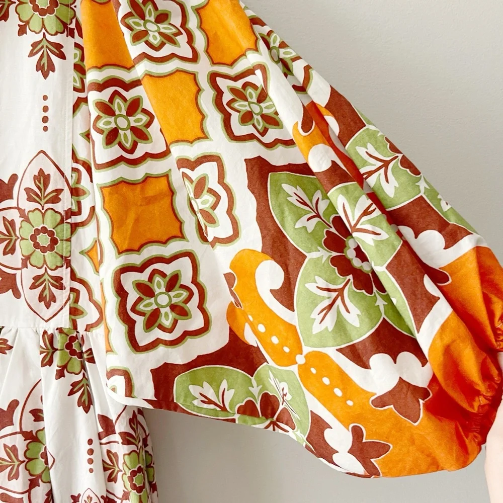 La DoubleJ Portofino Dress XS Partenope 1970s Tile Print Cotton Poplin Midi NWT - Picture 6 of 9